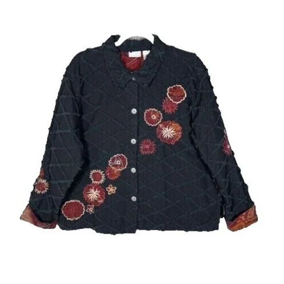 Fashion Bug Floral Embroidered Beaded Jacket 18 20 Boxy 90s Blazer Grunge - Picture 2 of 11